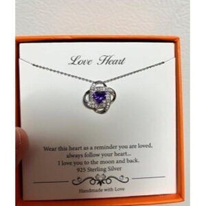 New Birthstone Necklace Love Gifts for Women, 925 Sterling Silver Love Knot